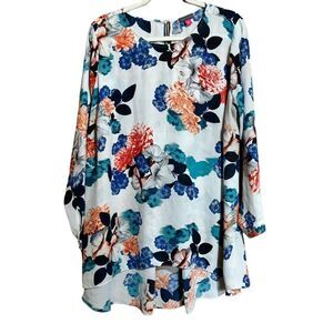 Vince Camuto Tunic Top Womens 1X Multicolor Floral Print Blouse